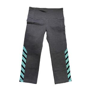 ALO Leggings Gray Charcoal Yoga Cropped Capri Gym Running Mint Green Stripe XS